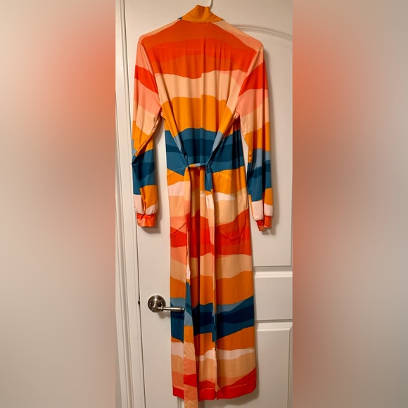 NWOT Mason Grey Skyler Banded Long Robe in Sunset, Size Small - Picture 6 of 9